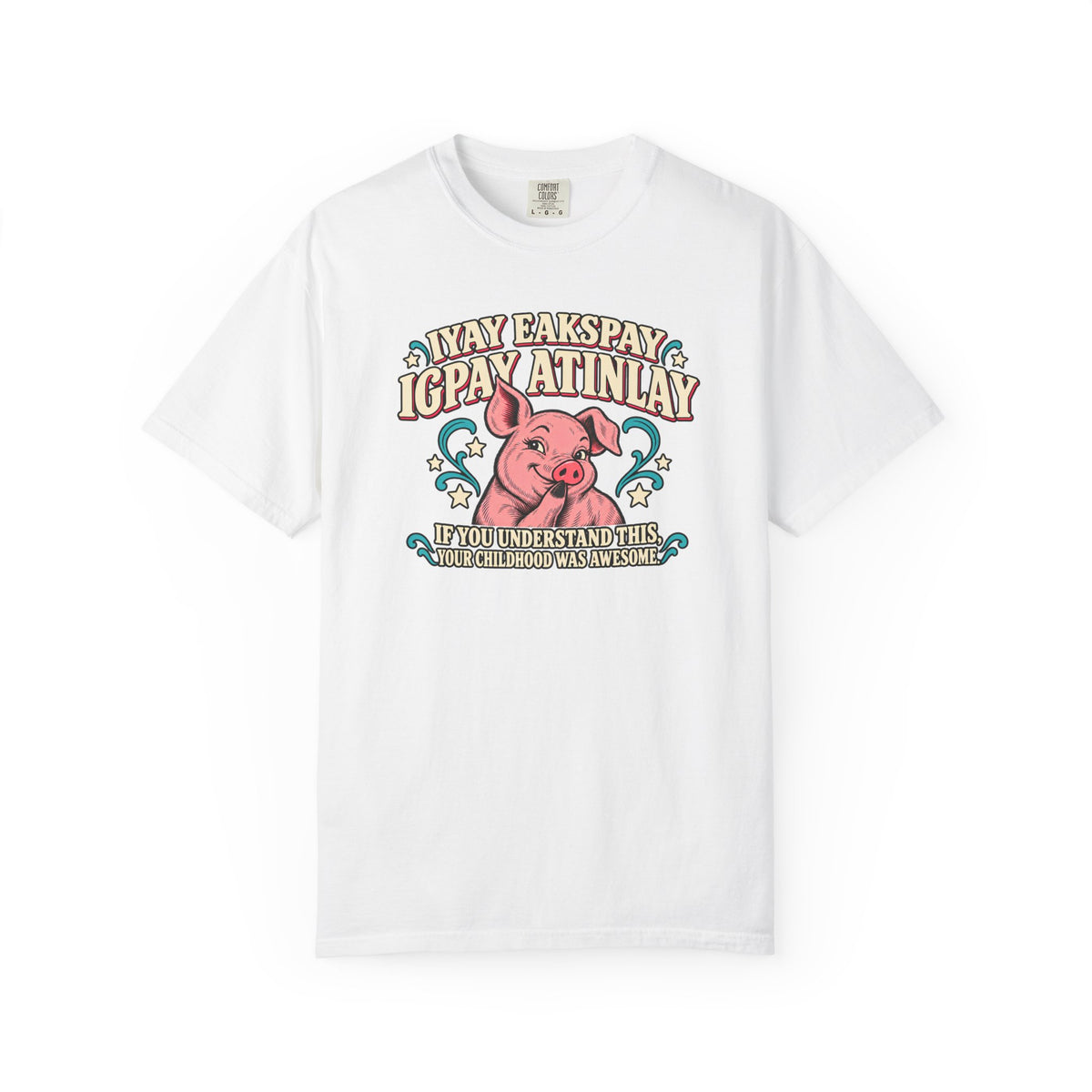 Fluent in Pig Latin Funny Retor 80's Pig Graphic T-Shirt Tee Shirt