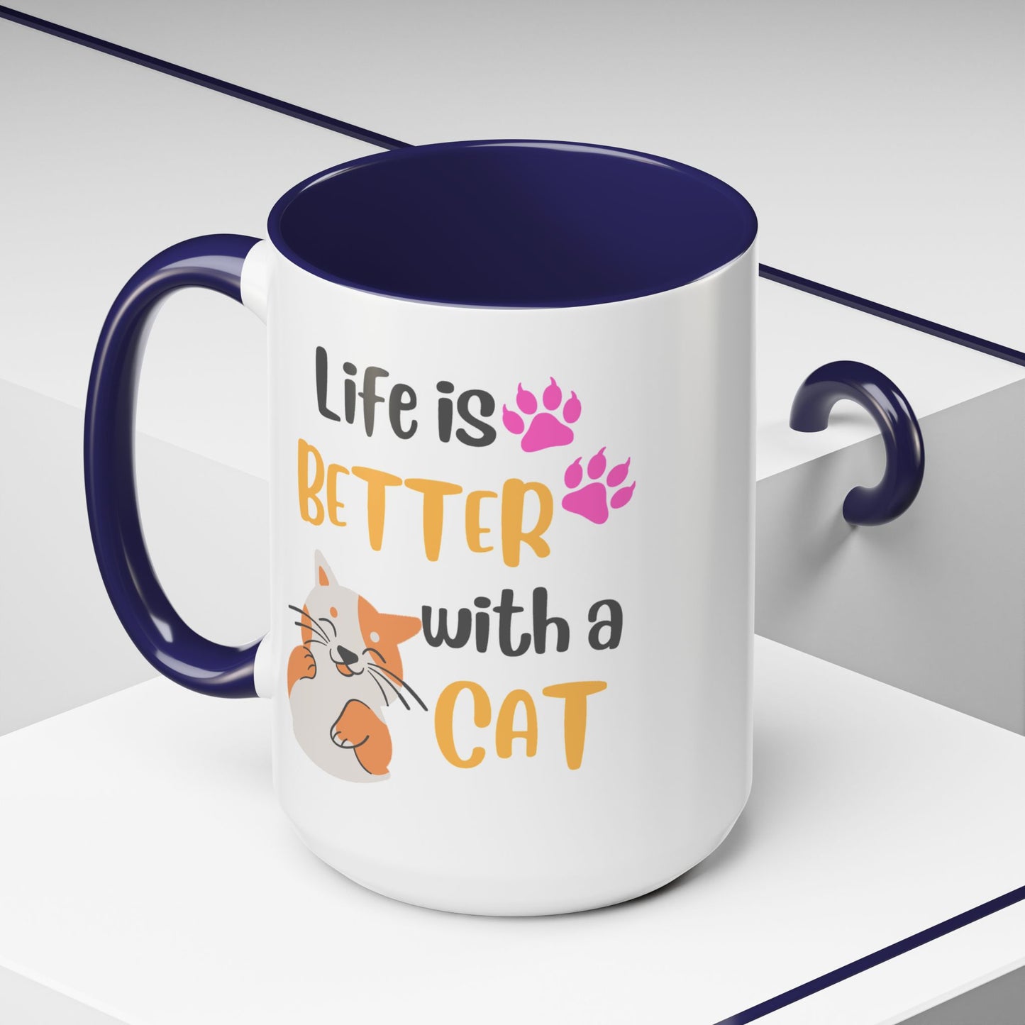 Cat Lover Coffee Mug — "Life Is Better With a Cat" Accent Ceramic Mug (15oz)
