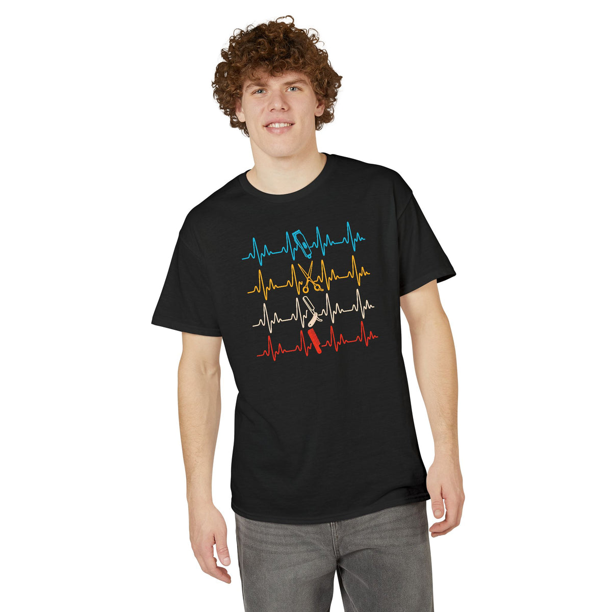 Colorful Heartbeat Barber Stylist Tools Scissors fun Tee T-Shirt