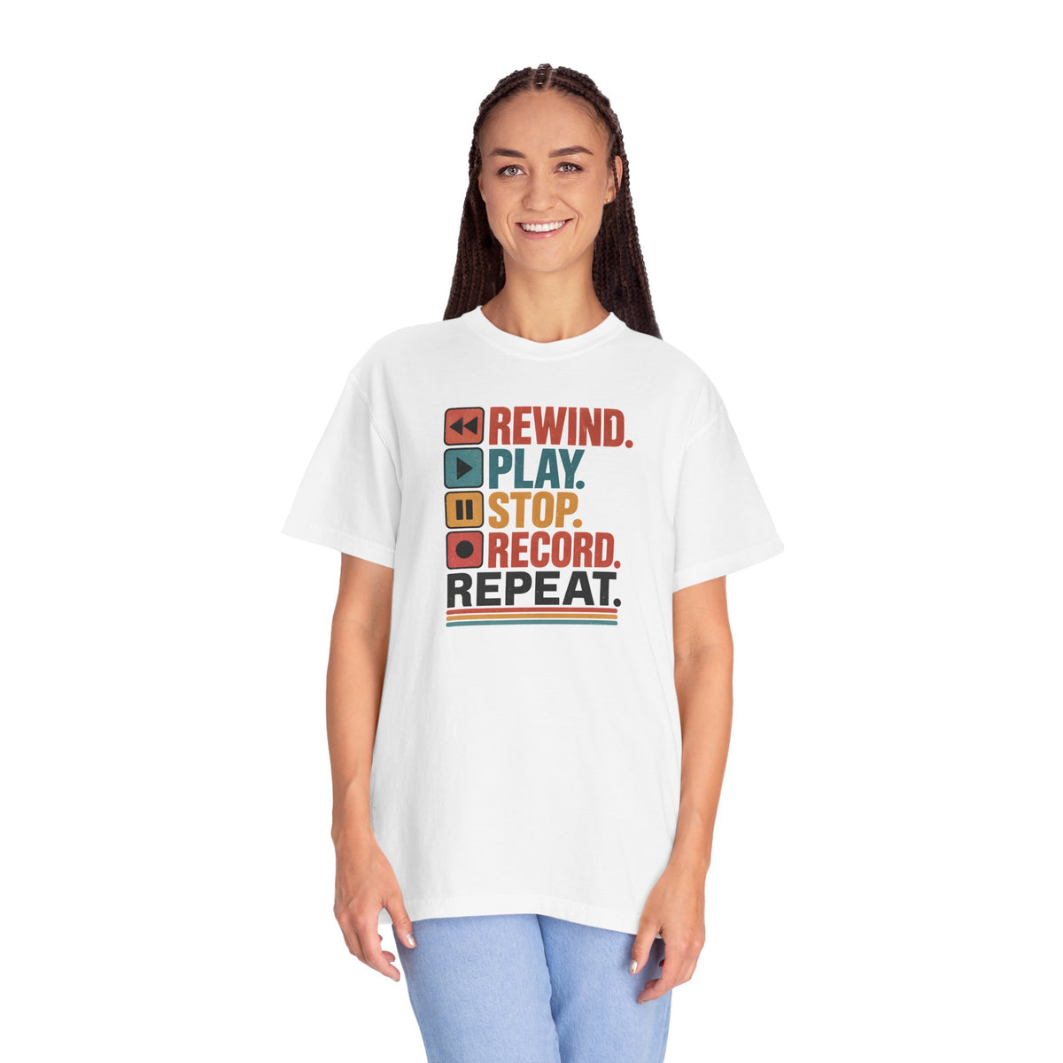 Rewind Play Stop Record Repeat Graphic Retro T-Shirt