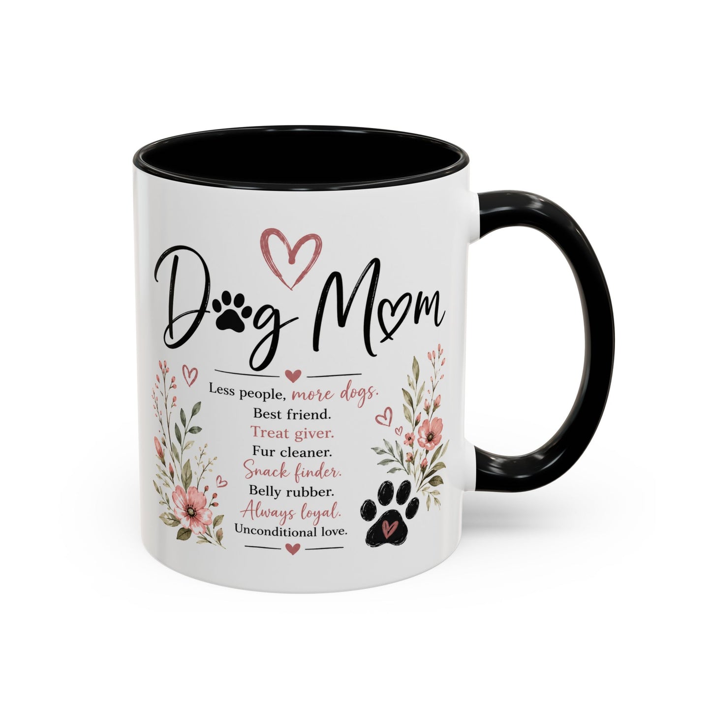 Dog Mom Floral Accent Coffee Mug — "Dog Mom" Paw Print Gift (11/15oz)