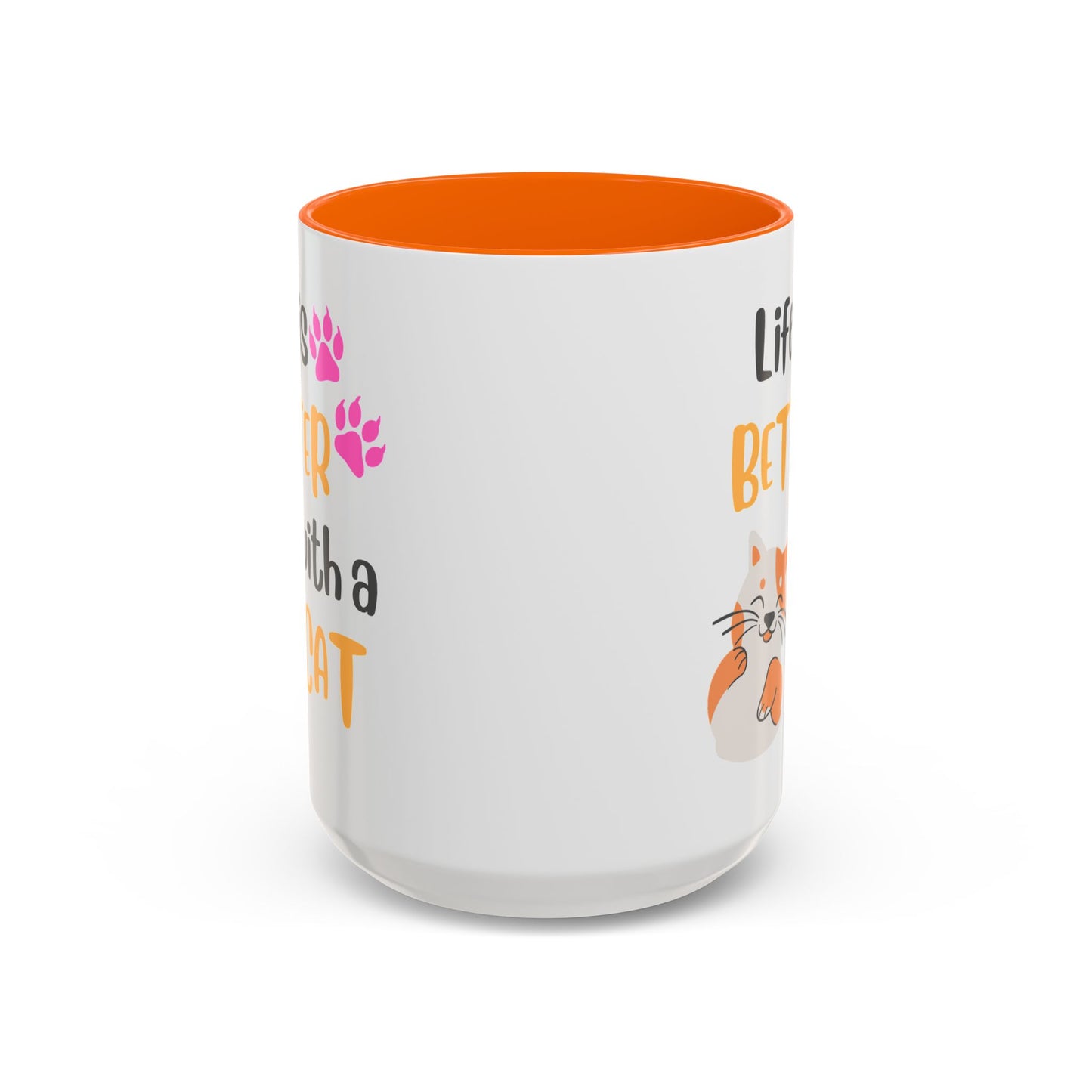 Cat Lover Coffee Mug — "Life Is Better With a Cat" Accent Ceramic Mug (15oz)