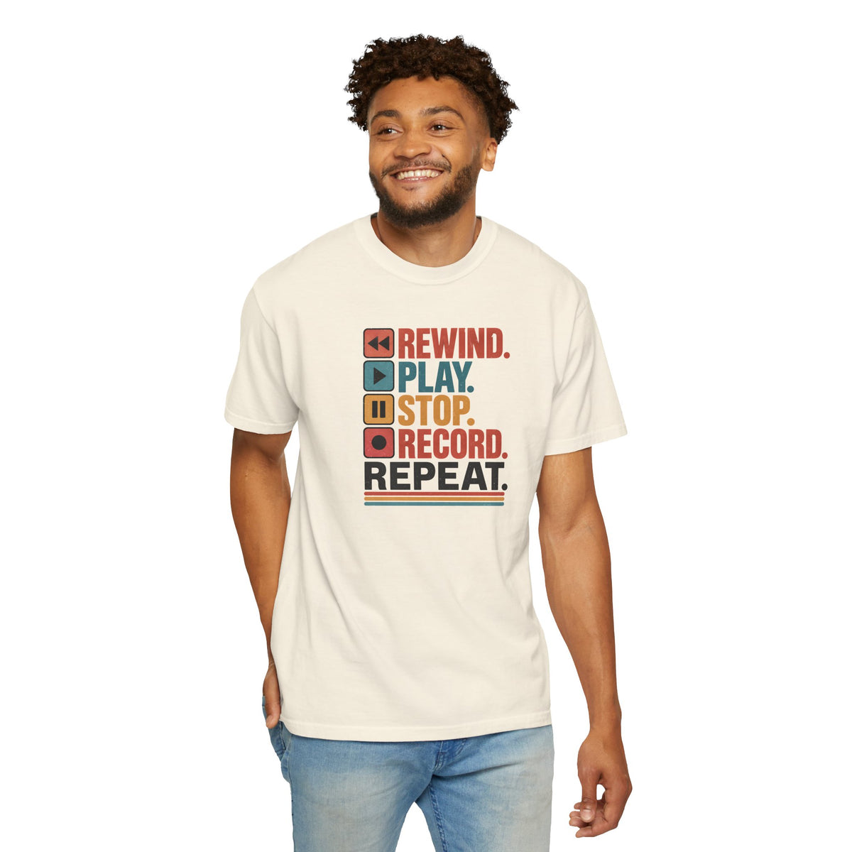 Rewind Play Stop Record Repeat Graphic Retro T-Shirt