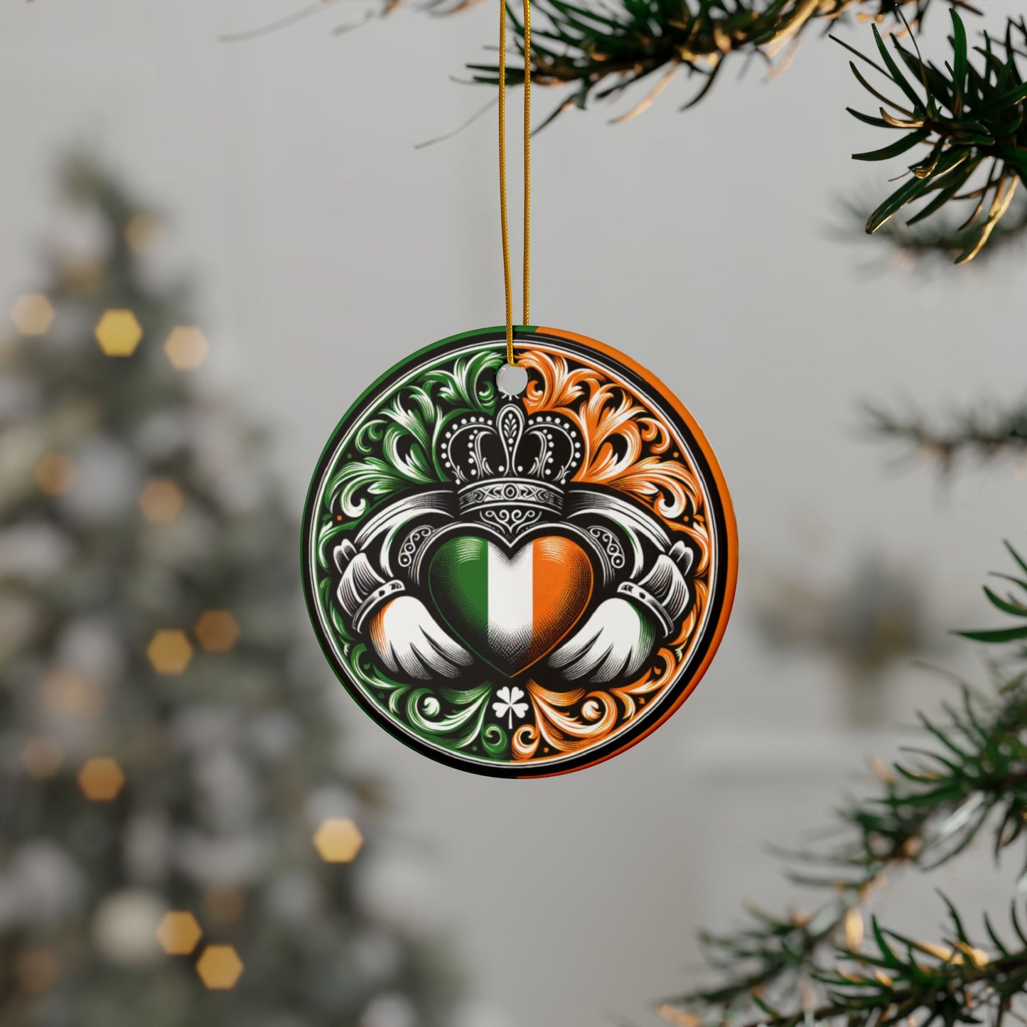 Irish Claddagh Ireland Heritage Ceramic Ornaments, 2-Side Print, (1pc, 3pcs, 5pcs, 10pcs)