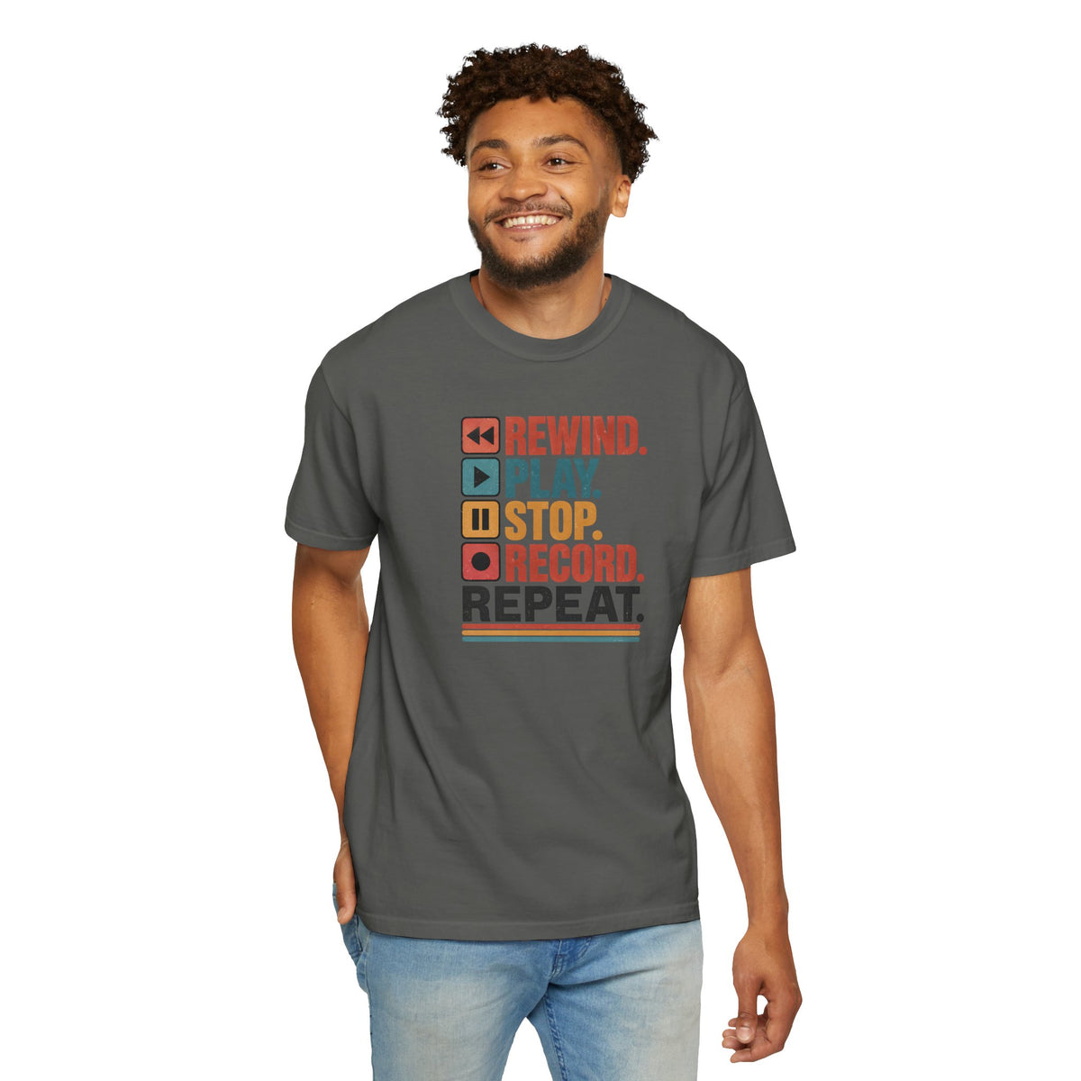 Rewind Play Stop Record Repeat Graphic Retro T-Shirt