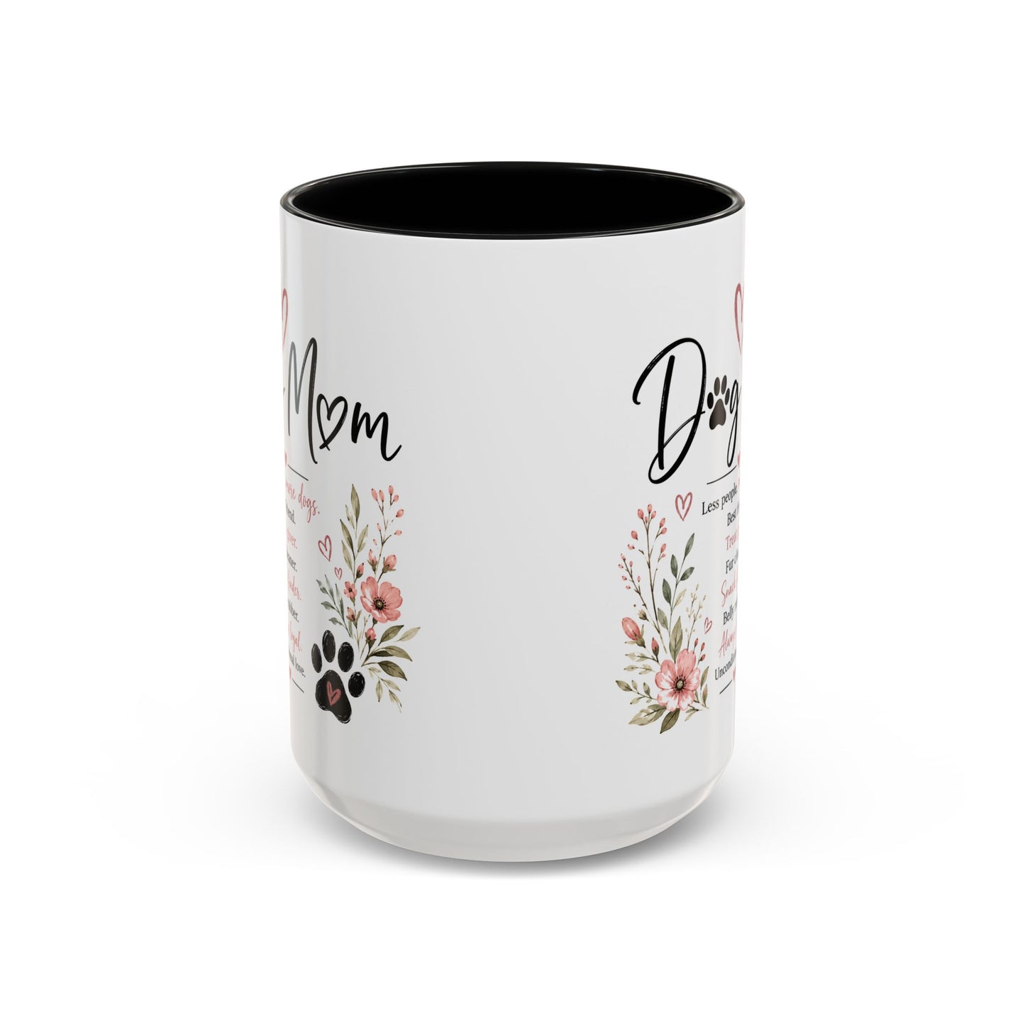Dog Mom Floral Accent Coffee Mug — "Dog Mom" Paw Print Gift (11/15oz)