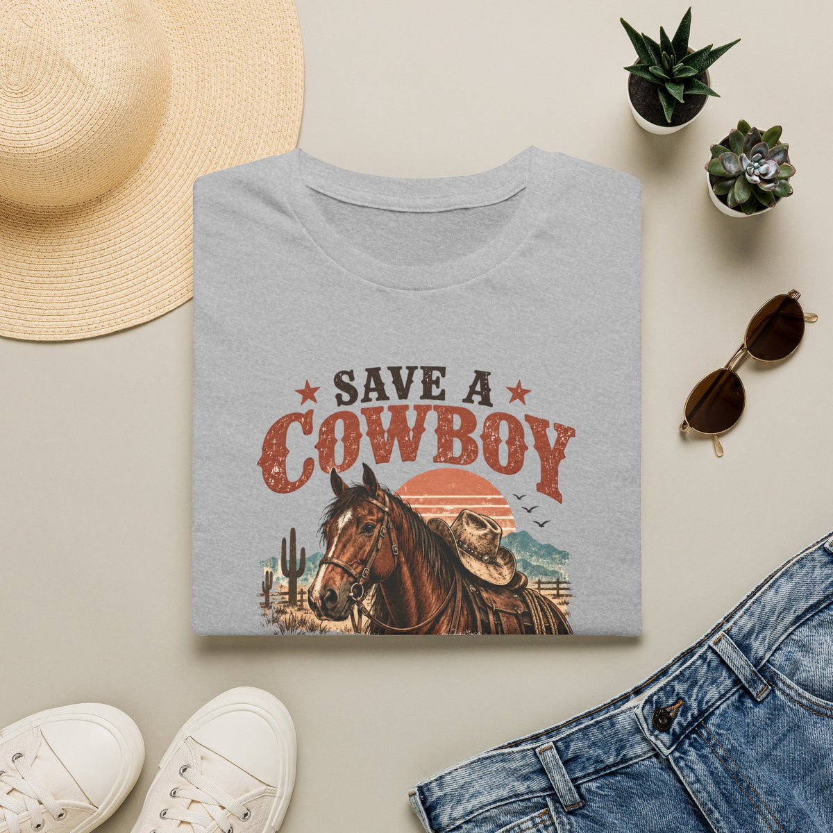 Save a Cowboy Ride a Horse T-Shirt — Western Horse Lover Graphic Tee