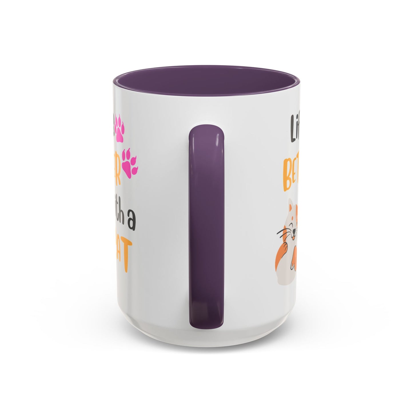 Cat Lover Coffee Mug — "Life Is Better With a Cat" Accent Ceramic Mug (15oz)