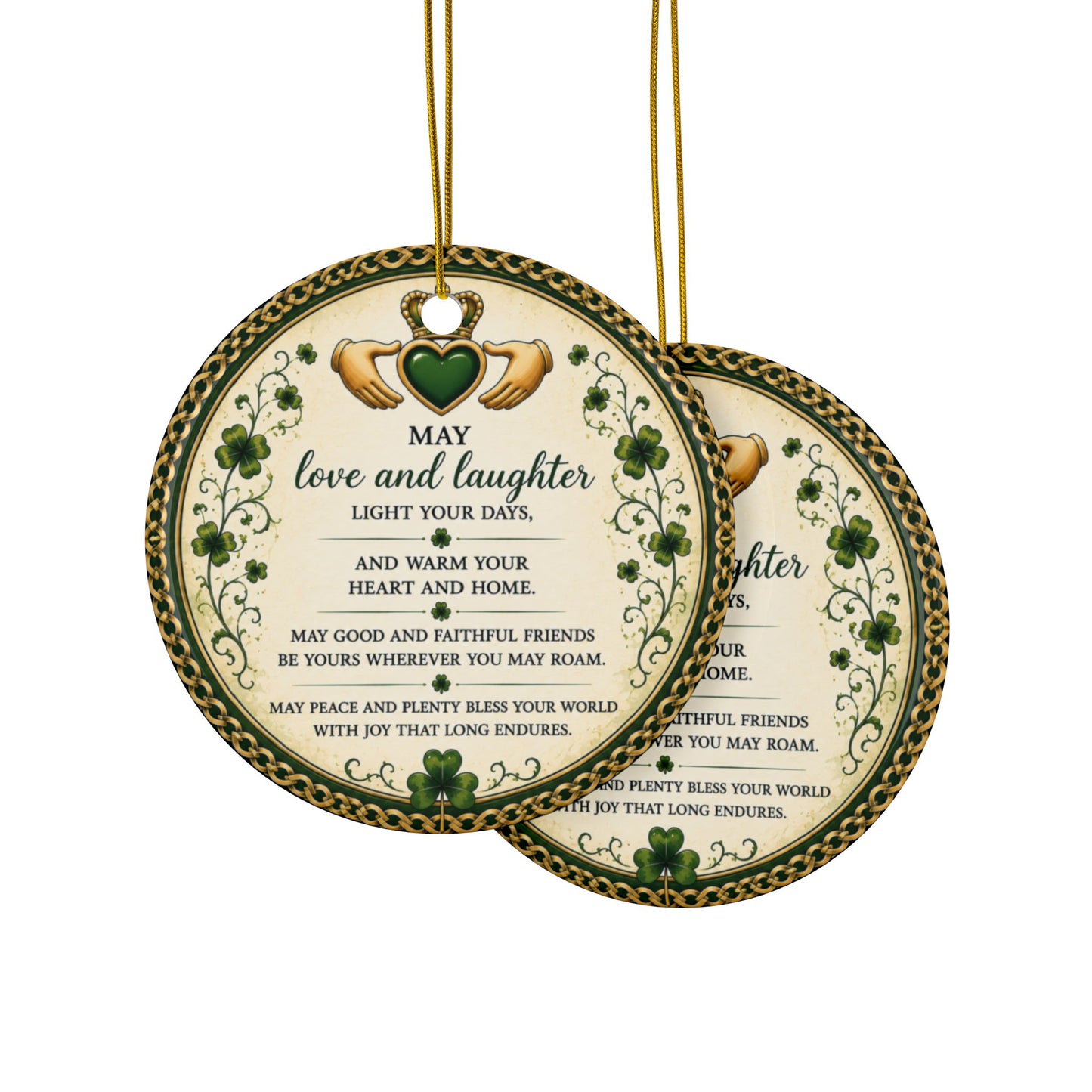 Claddagh Blessing Ceramic Ornament — 2-Sided Irish Prayer Keepsake Decoration