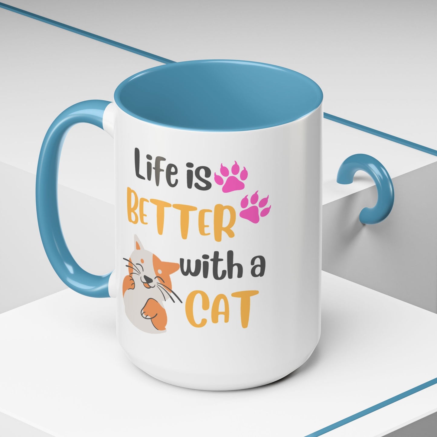 Cat Lover Coffee Mug — "Life Is Better With a Cat" Accent Ceramic Mug (15oz)