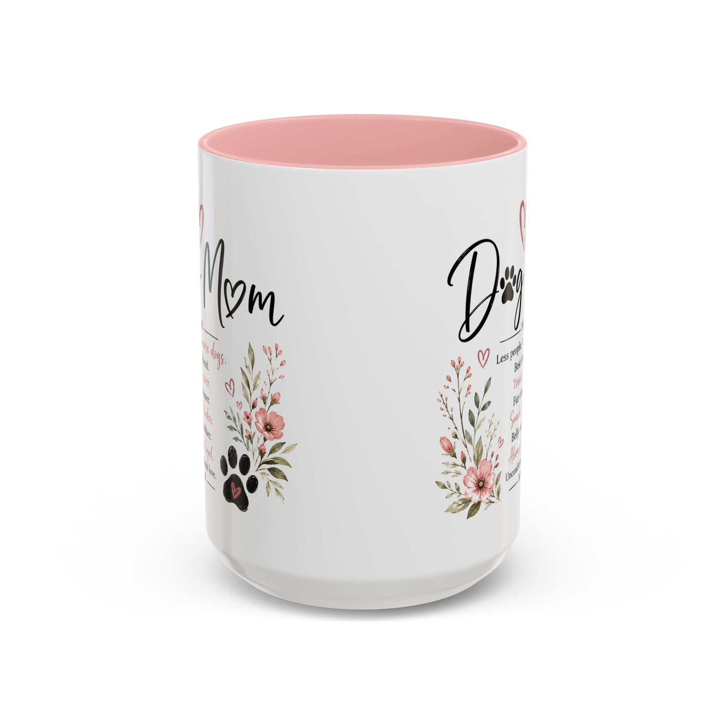 Dog Mom Floral Accent Coffee Mug — "Dog Mom" Paw Print Gift (11/15oz)