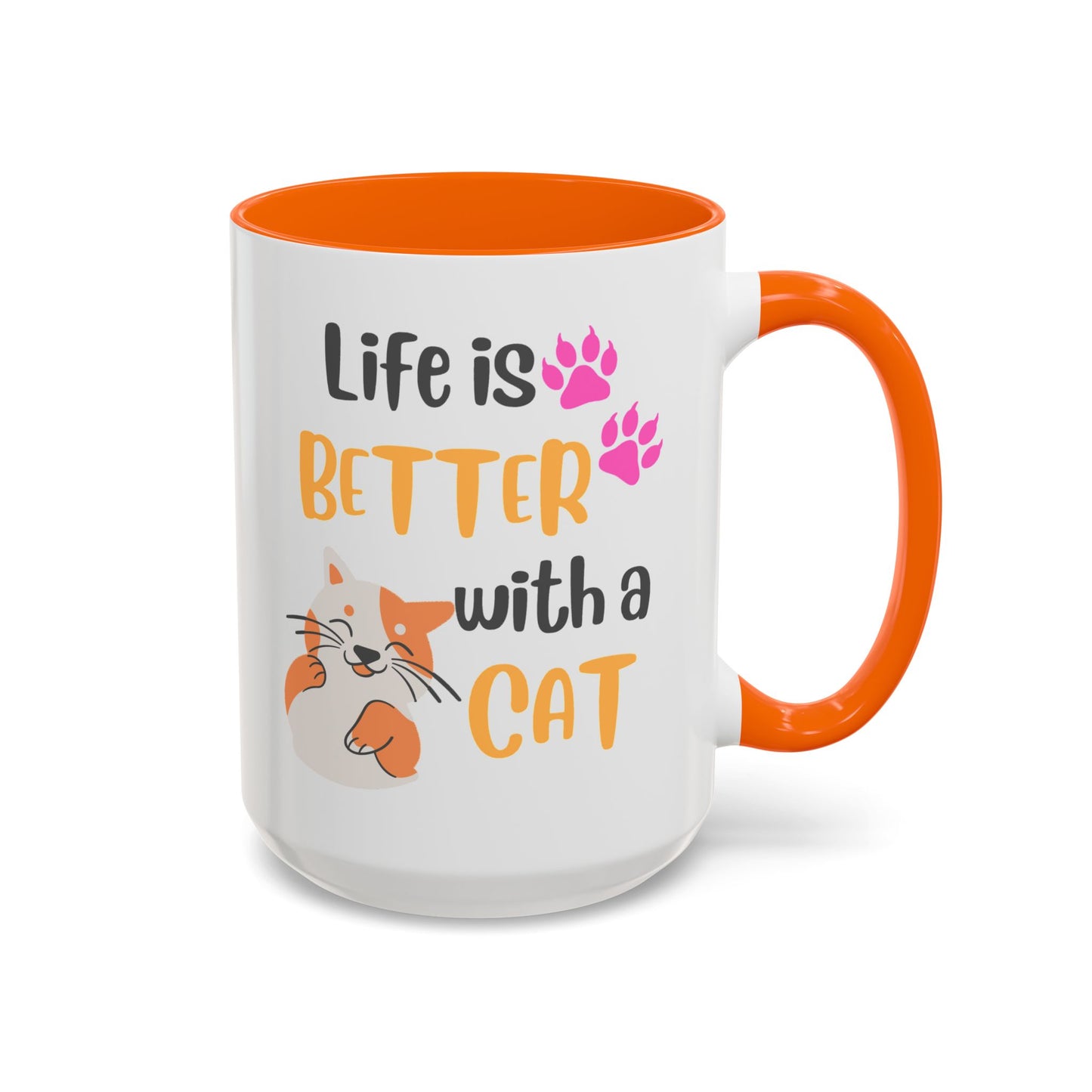 Cat Lover Coffee Mug — "Life Is Better With a Cat" Accent Ceramic Mug (15oz)