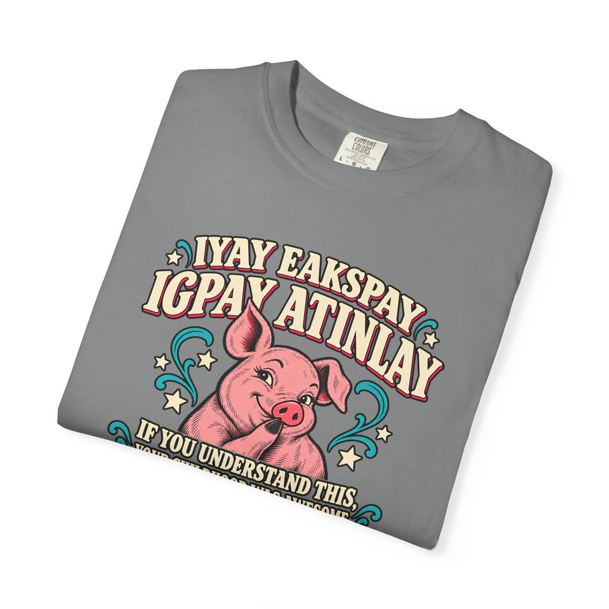 Fluent in Pig Latin Funny Retor 80's Pig Graphic T-Shirt Tee Shirt