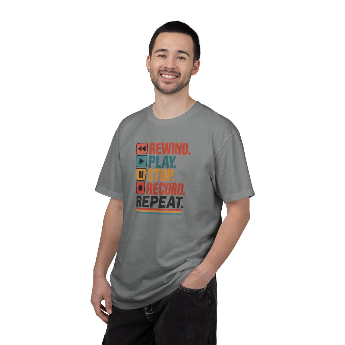 Rewind Play Stop Record Repeat Graphic Retro T-Shirt