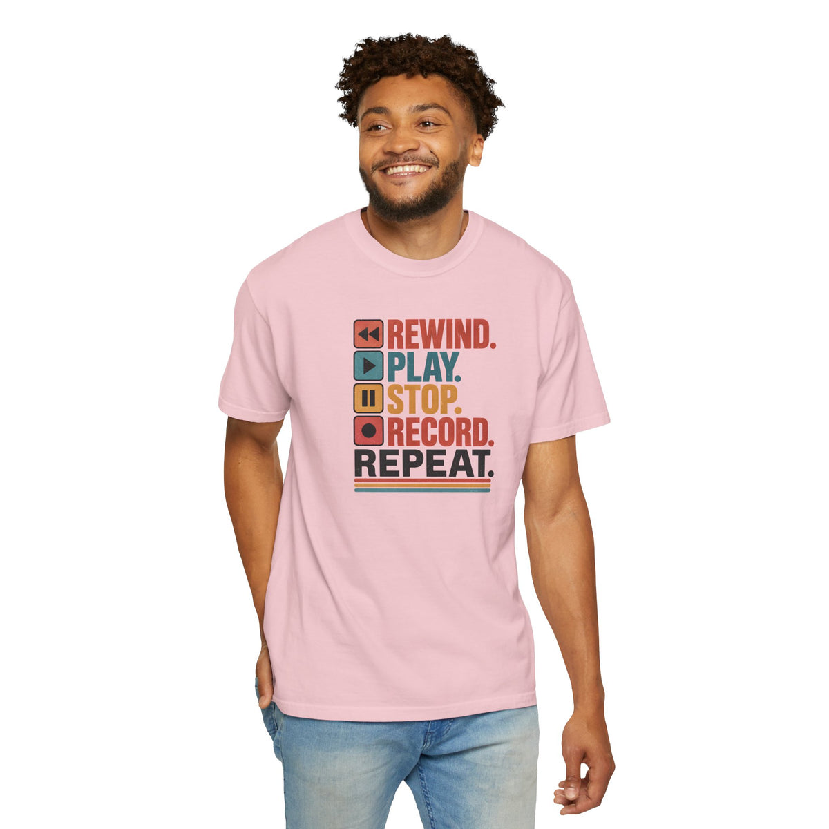Rewind Play Stop Record Repeat Graphic Retro T-Shirt