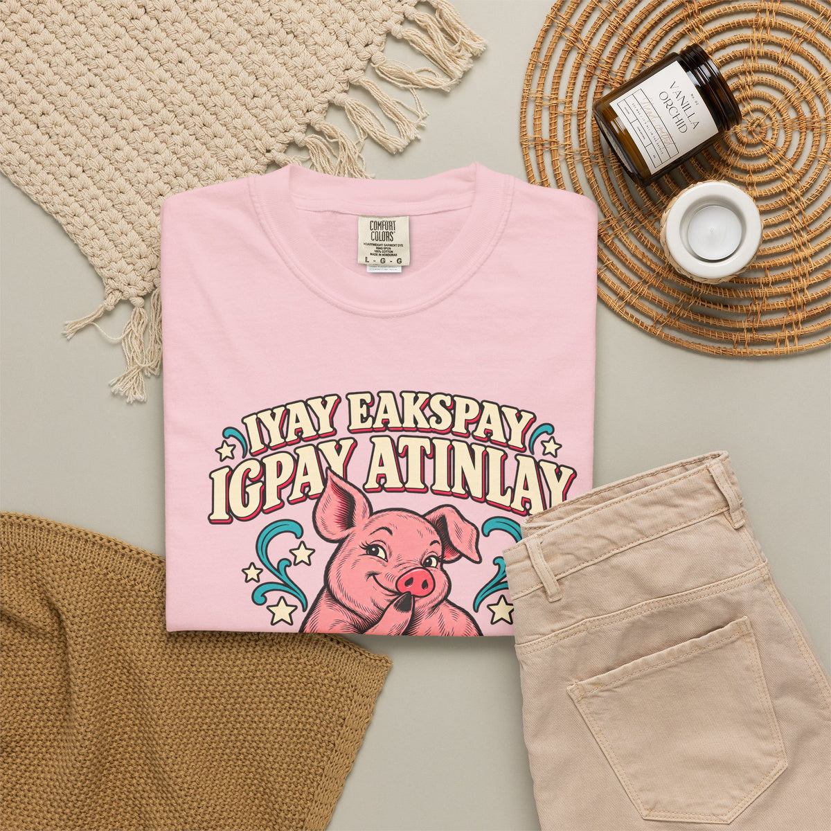 Fluent in Pig Latin Funny Retor 80's Pig Graphic T-Shirt Tee Shirt