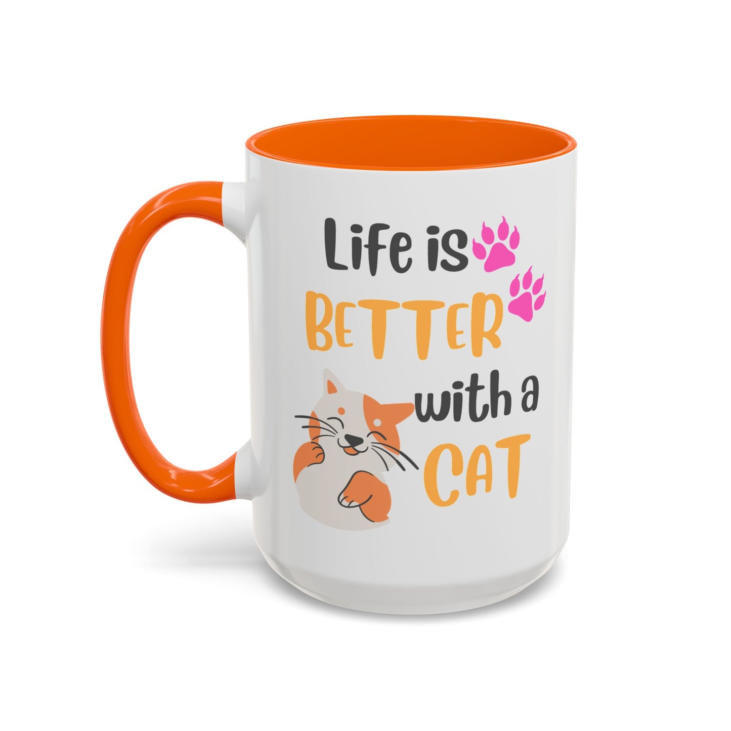 Cat Lover Coffee Mug — "Life Is Better With a Cat" Accent Ceramic Mug (15oz)