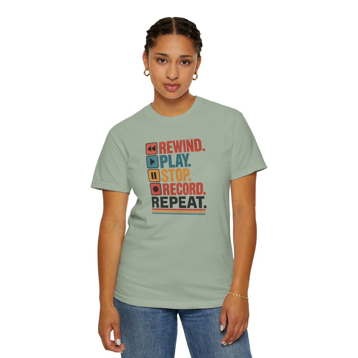 Rewind Play Stop Record Repeat Graphic Retro T-Shirt