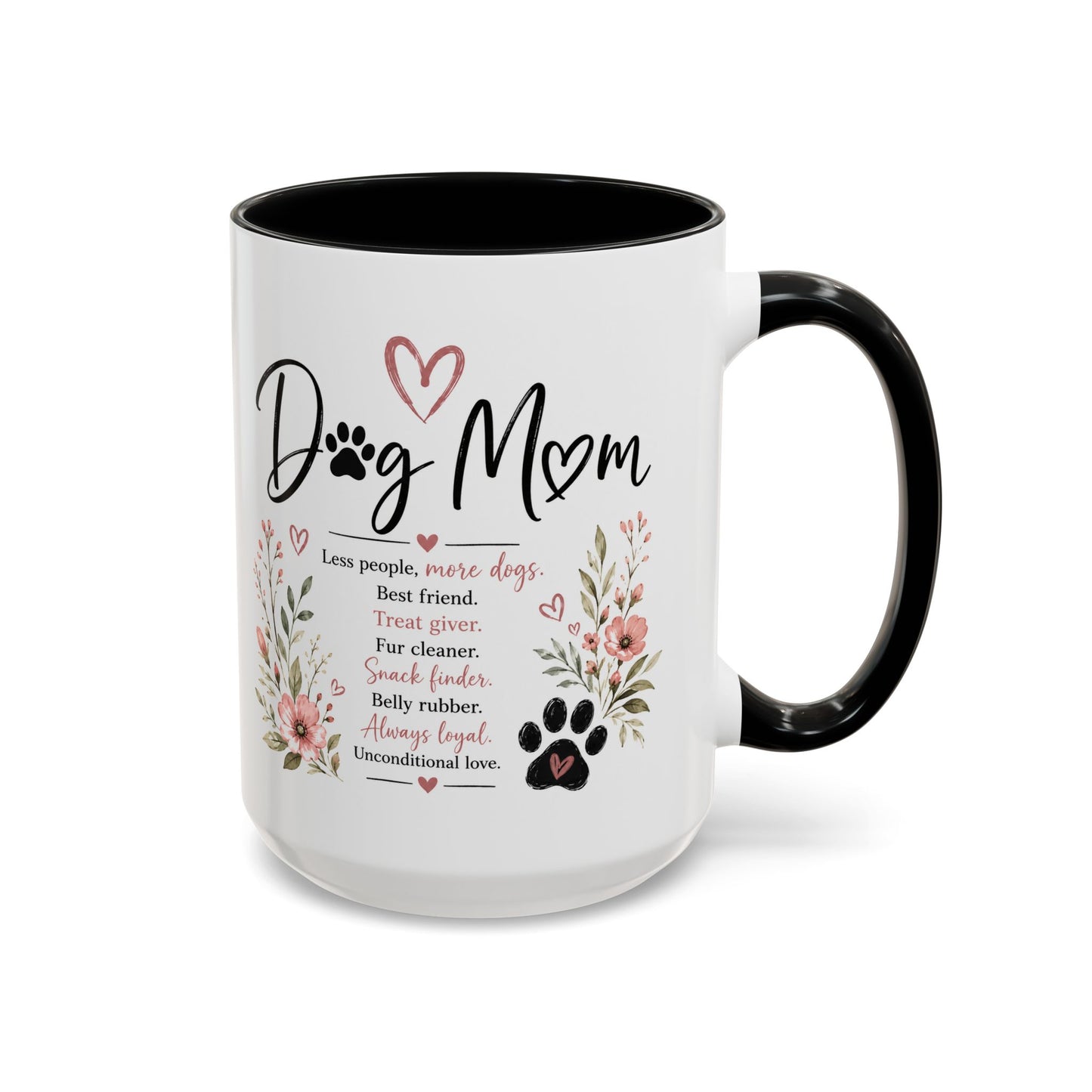 Dog Mom Floral Accent Coffee Mug — "Dog Mom" Paw Print Gift (11/15oz)
