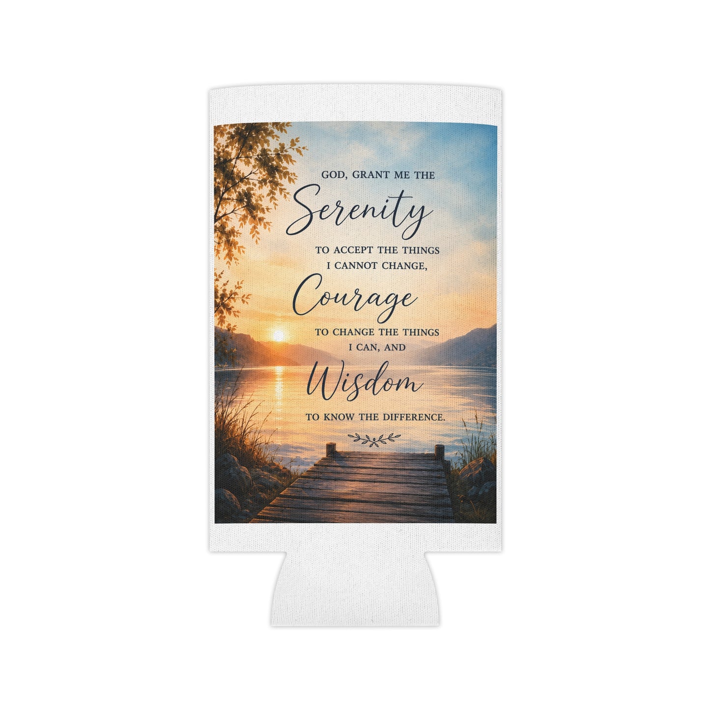 Serenity Prayer Can Cooler – Lakeside Sunset Drink Koozie