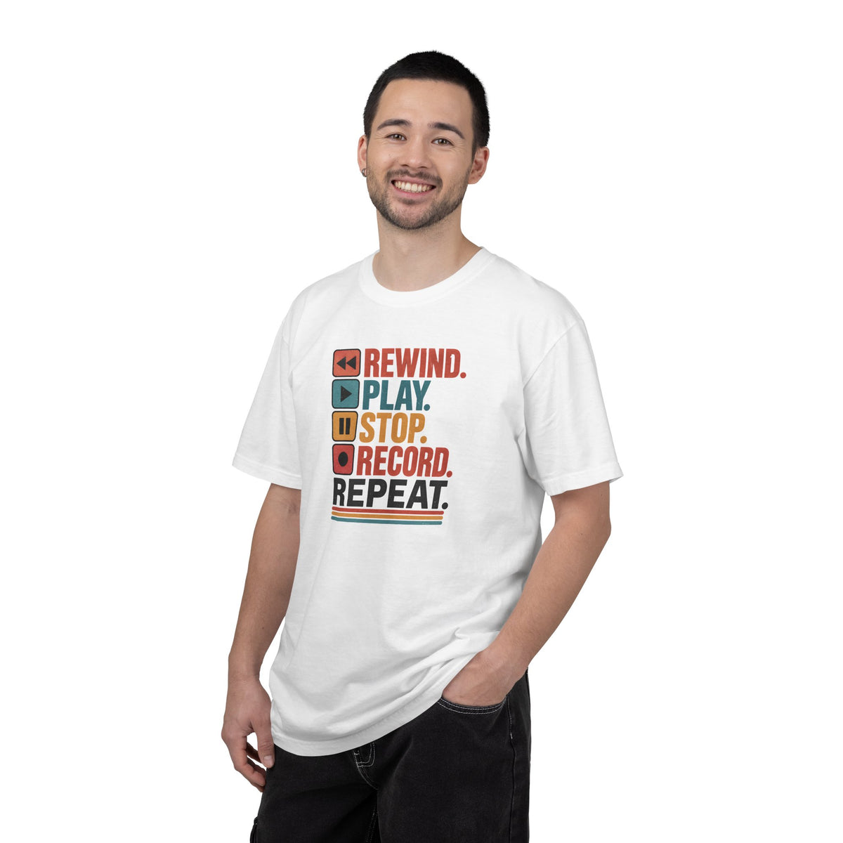 Rewind Play Stop Record Repeat Graphic Retro T-Shirt
