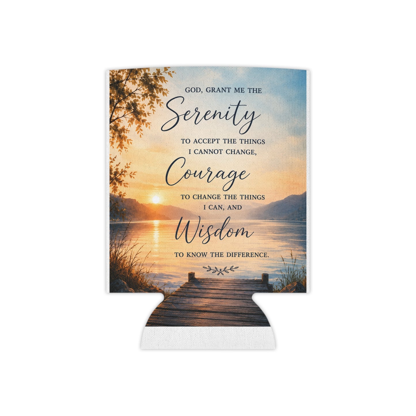 Serenity Prayer Can Cooler – Lakeside Sunset Drink Koozie