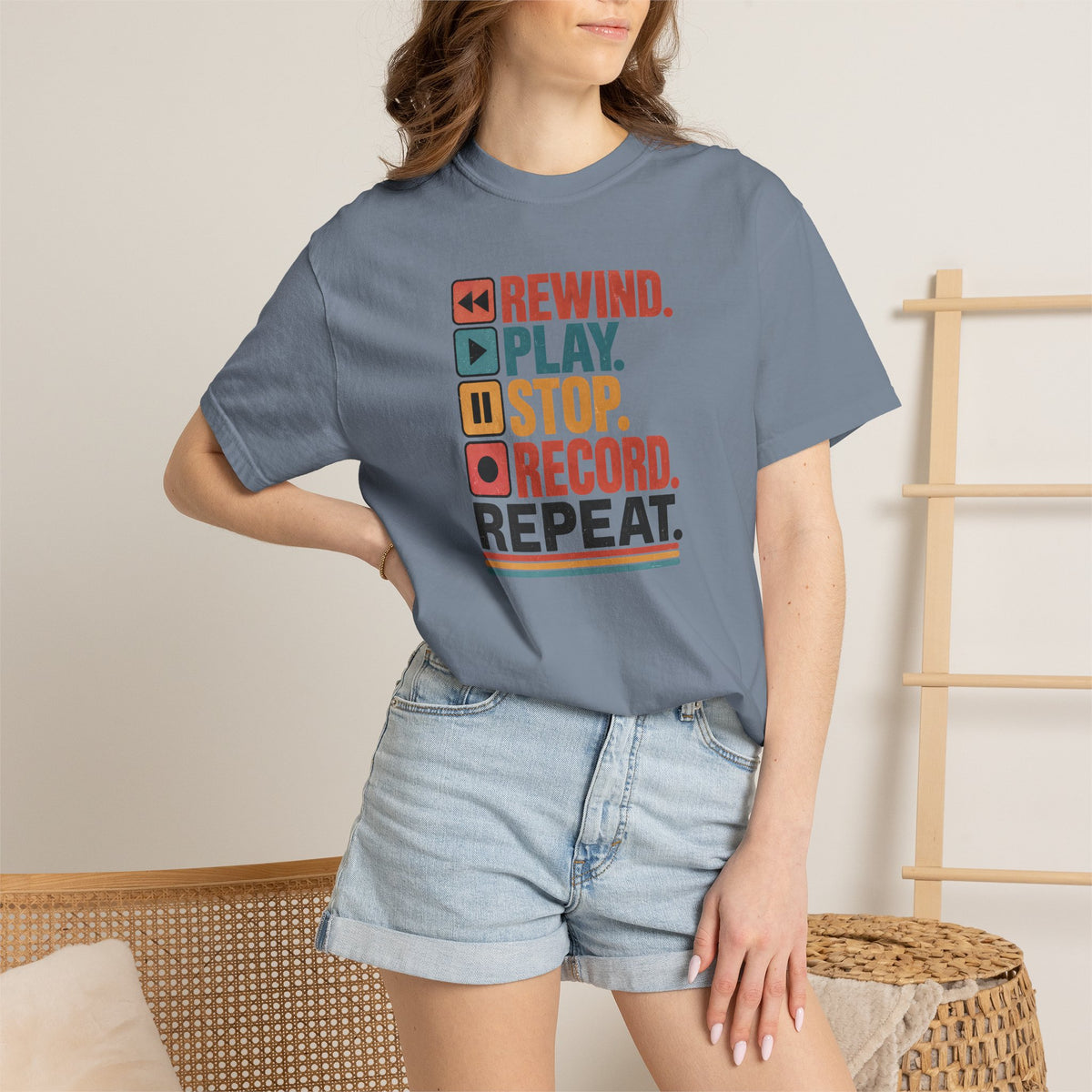 Rewind Play Stop Record Repeat Graphic Retro T-Shirt