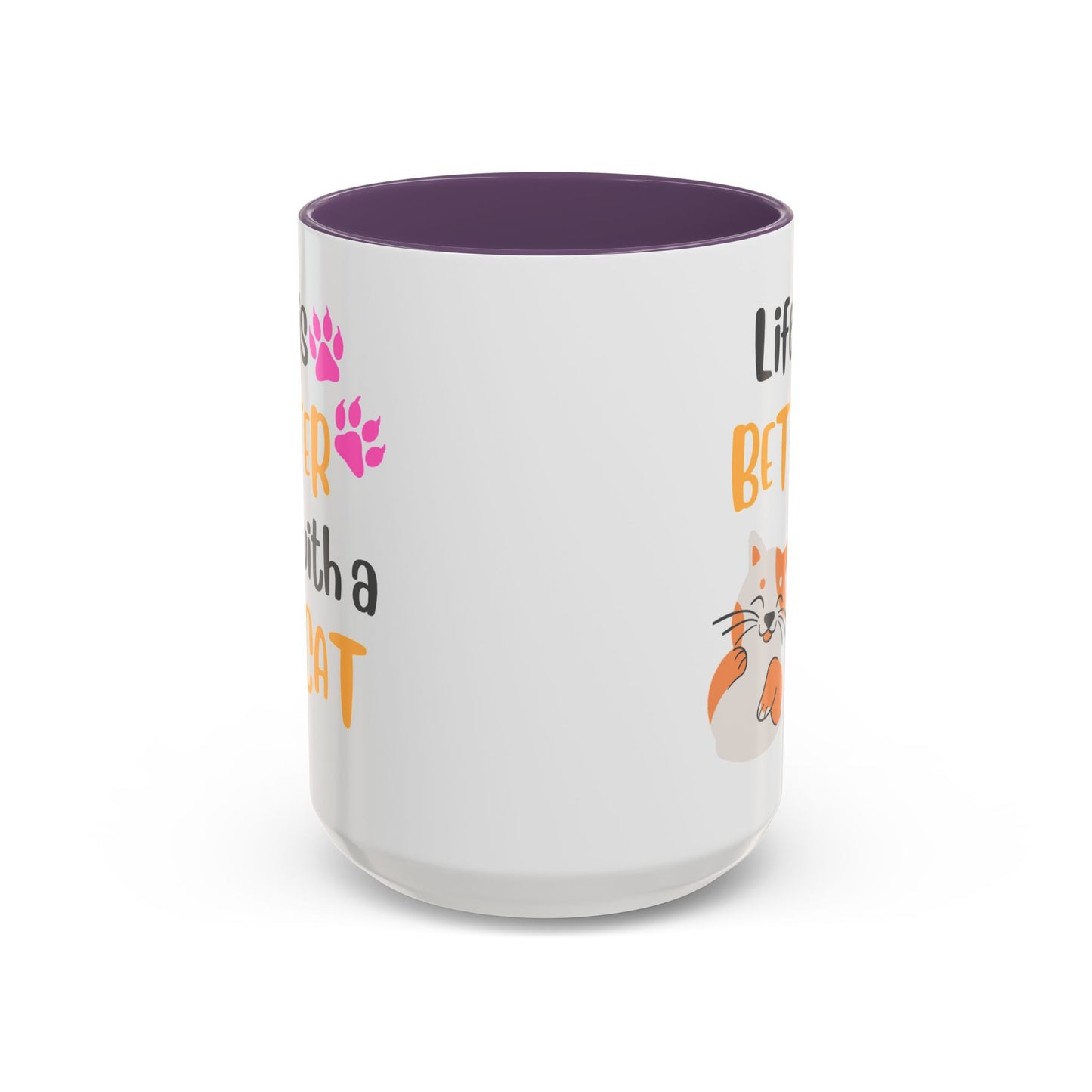 Cat Lover Coffee Mug — "Life Is Better With a Cat" Accent Ceramic Mug (15oz)