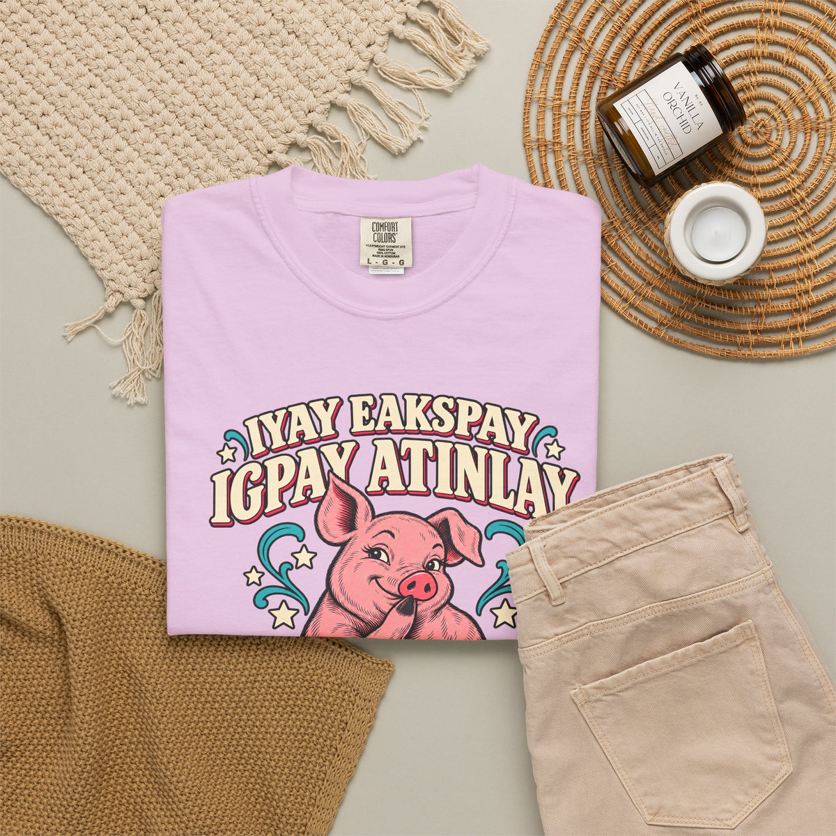 Fluent in Pig Latin Funny Retor 80's Pig Graphic T-Shirt Tee Shirt