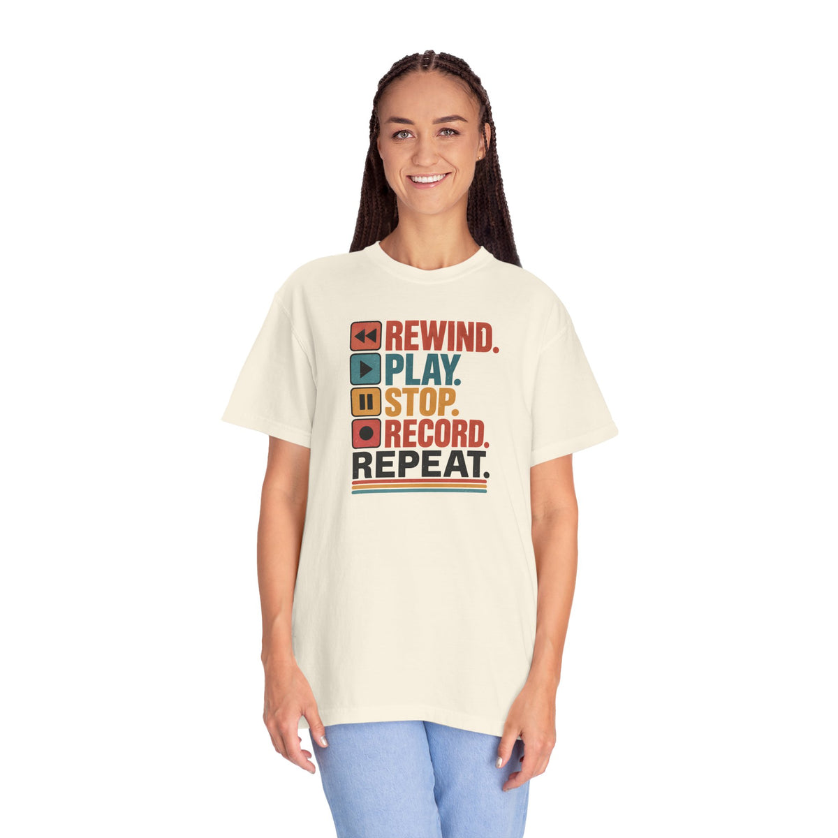 Rewind Play Stop Record Repeat Graphic Retro T-Shirt