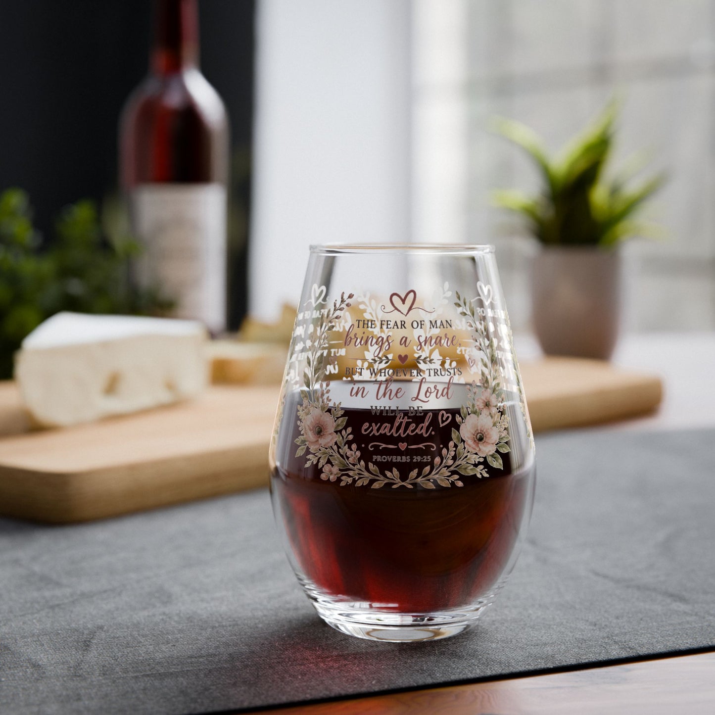 Proverbs 29:25 Bible Prayer Verse Stemless Wine Glass, 11.75oz