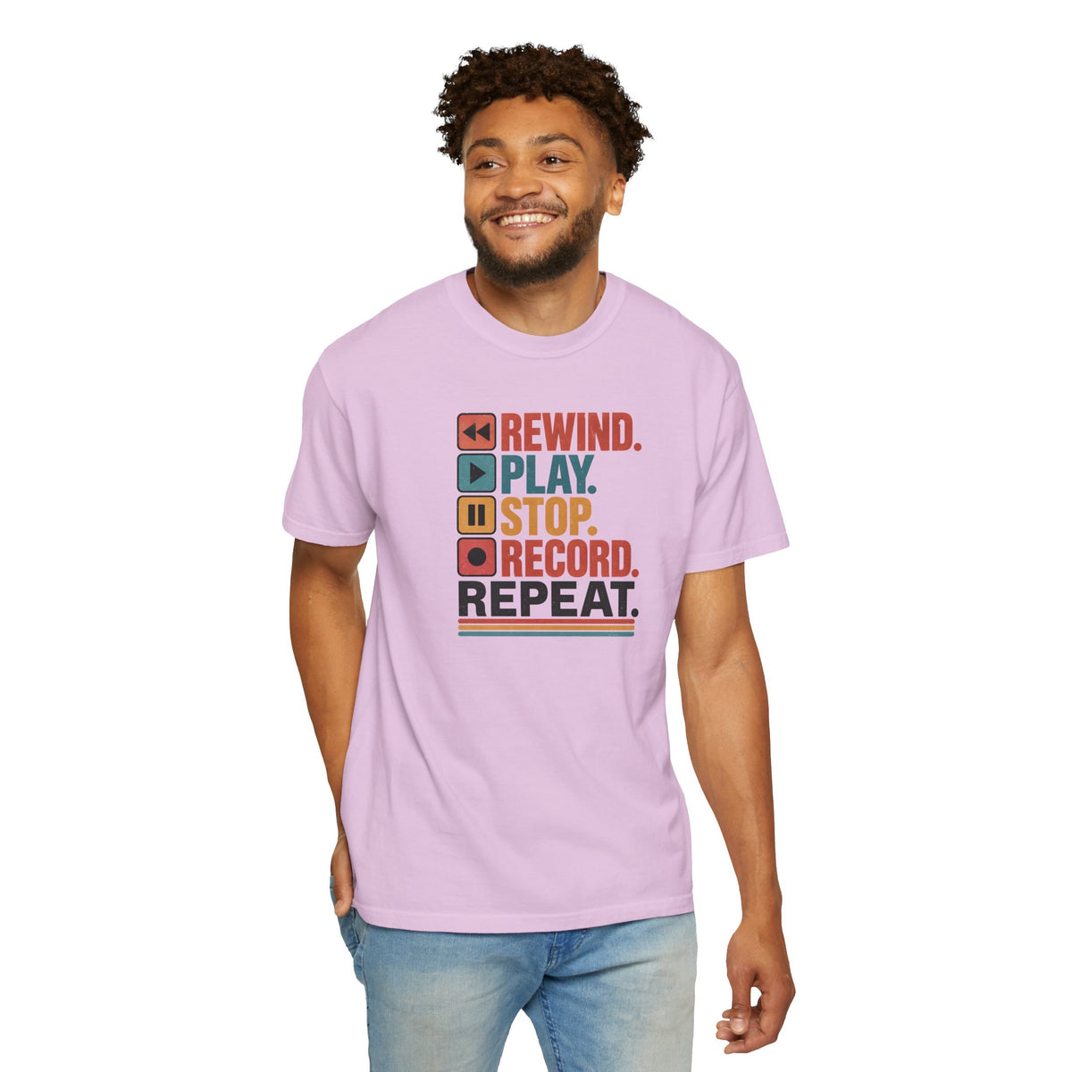 Rewind Play Stop Record Repeat Graphic Retro T-Shirt