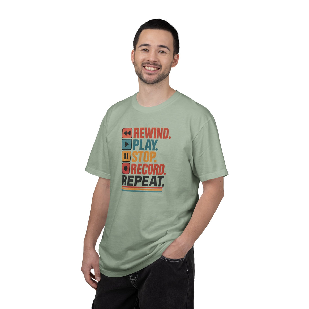 Rewind Play Stop Record Repeat Graphic Retro T-Shirt