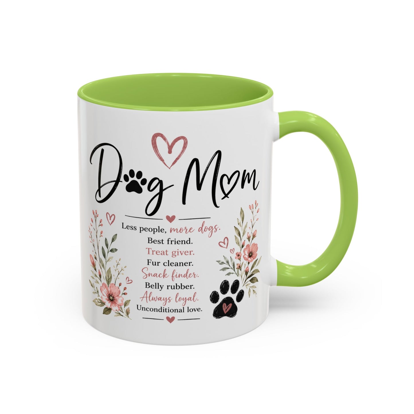 Dog Mom Floral Accent Coffee Mug — "Dog Mom" Paw Print Gift (11/15oz)