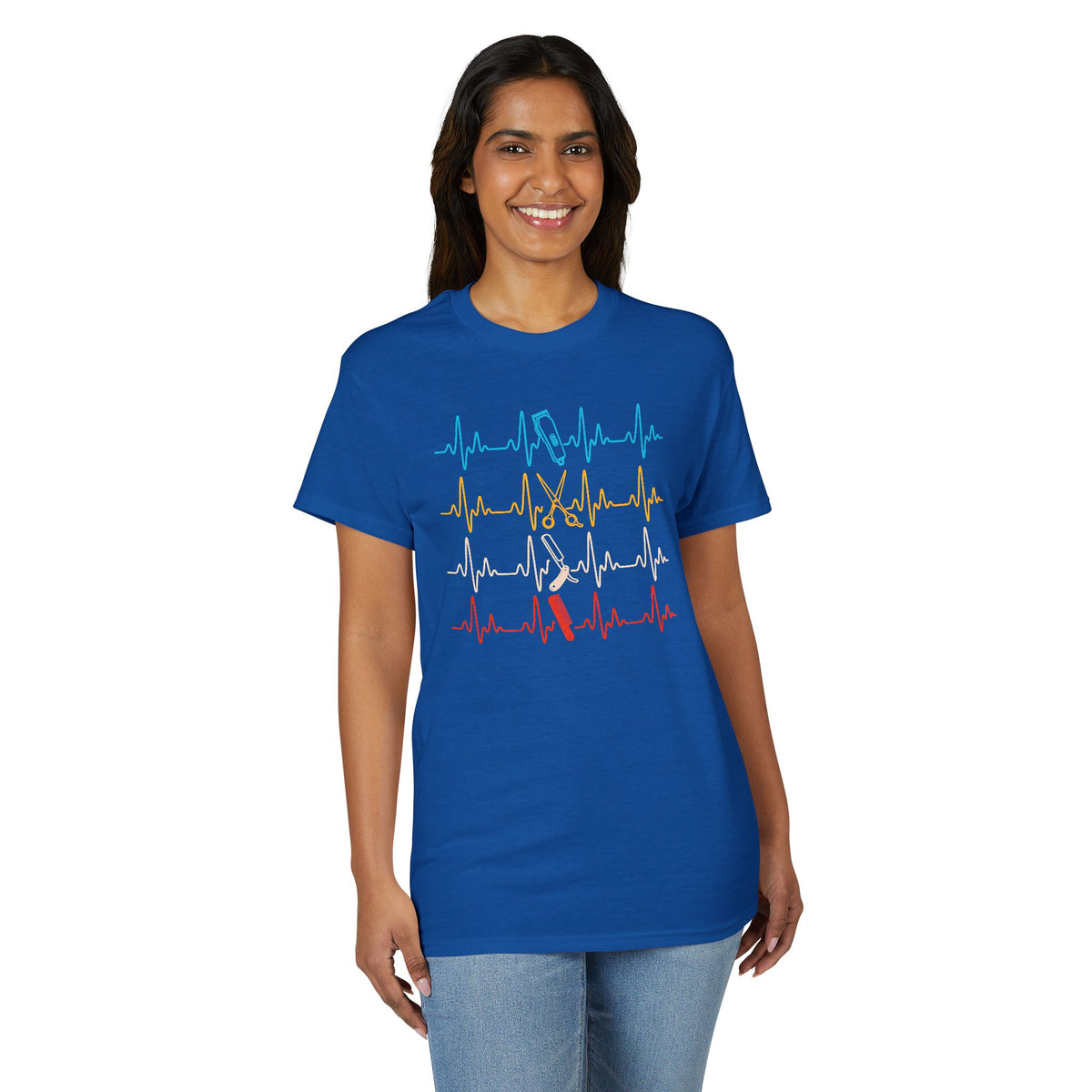Colorful Heartbeat Barber Stylist Tools Scissors fun Tee T-Shirt
