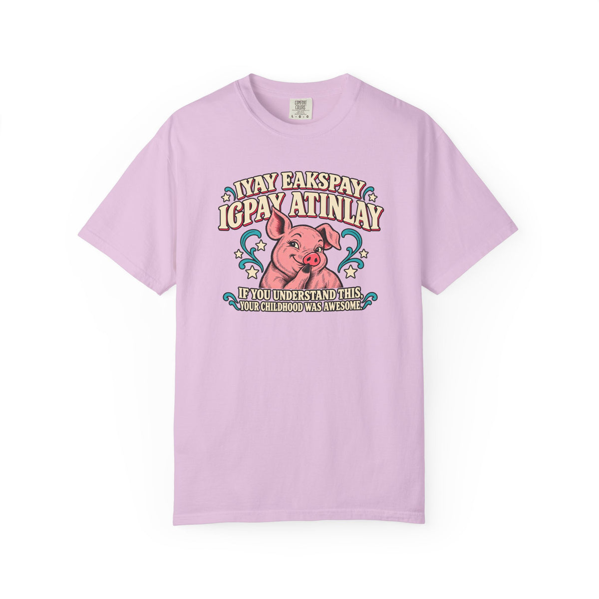 Fluent in Pig Latin Funny Retor 80's Pig Graphic T-Shirt Tee Shirt
