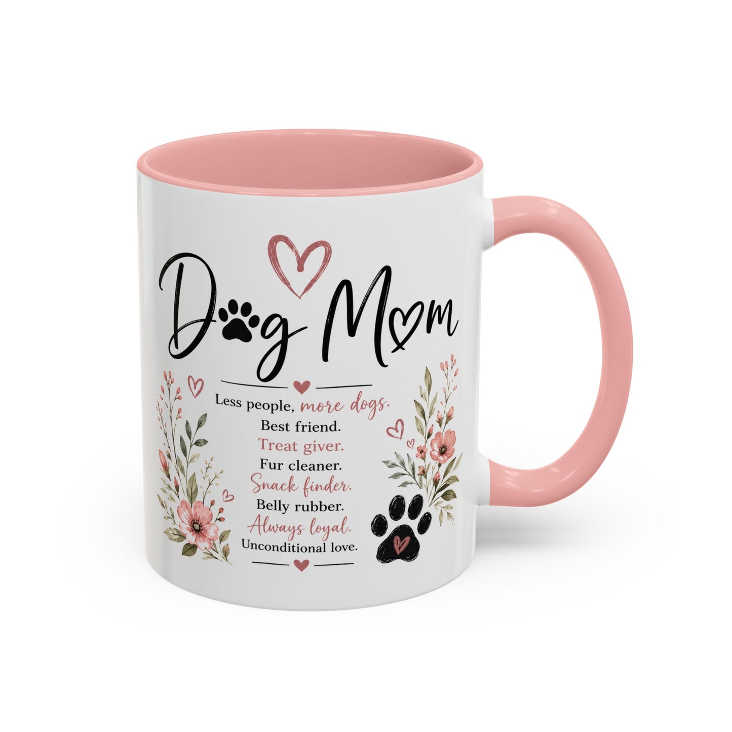 Dog Mom Floral Accent Coffee Mug — "Dog Mom" Paw Print Gift (11/15oz)