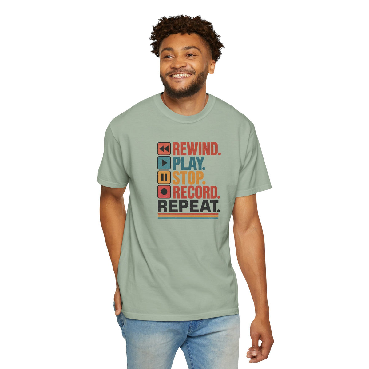 Rewind Play Stop Record Repeat Graphic Retro T-Shirt