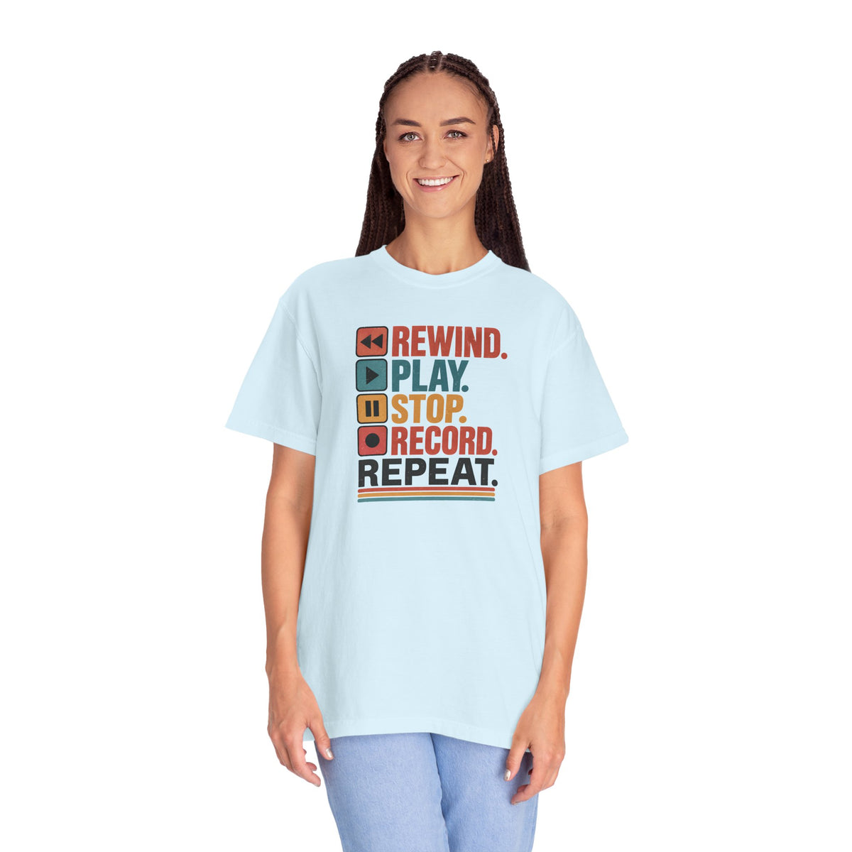 Rewind Play Stop Record Repeat Graphic Retro T-Shirt