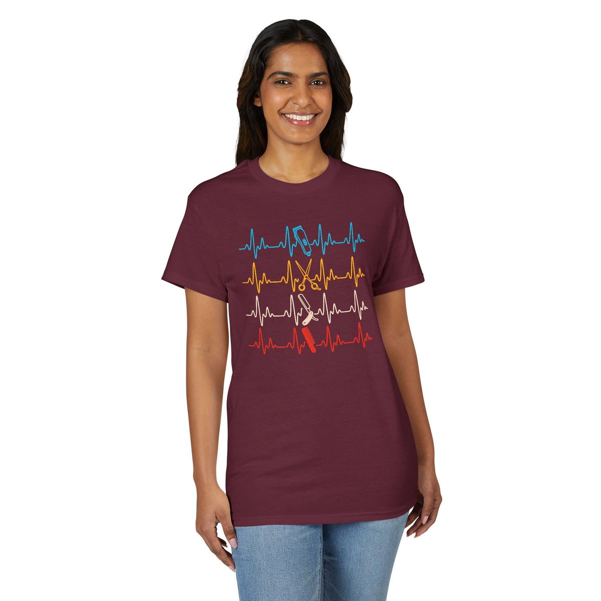 Colorful Heartbeat Barber Stylist Tools Scissors fun Tee T-Shirt