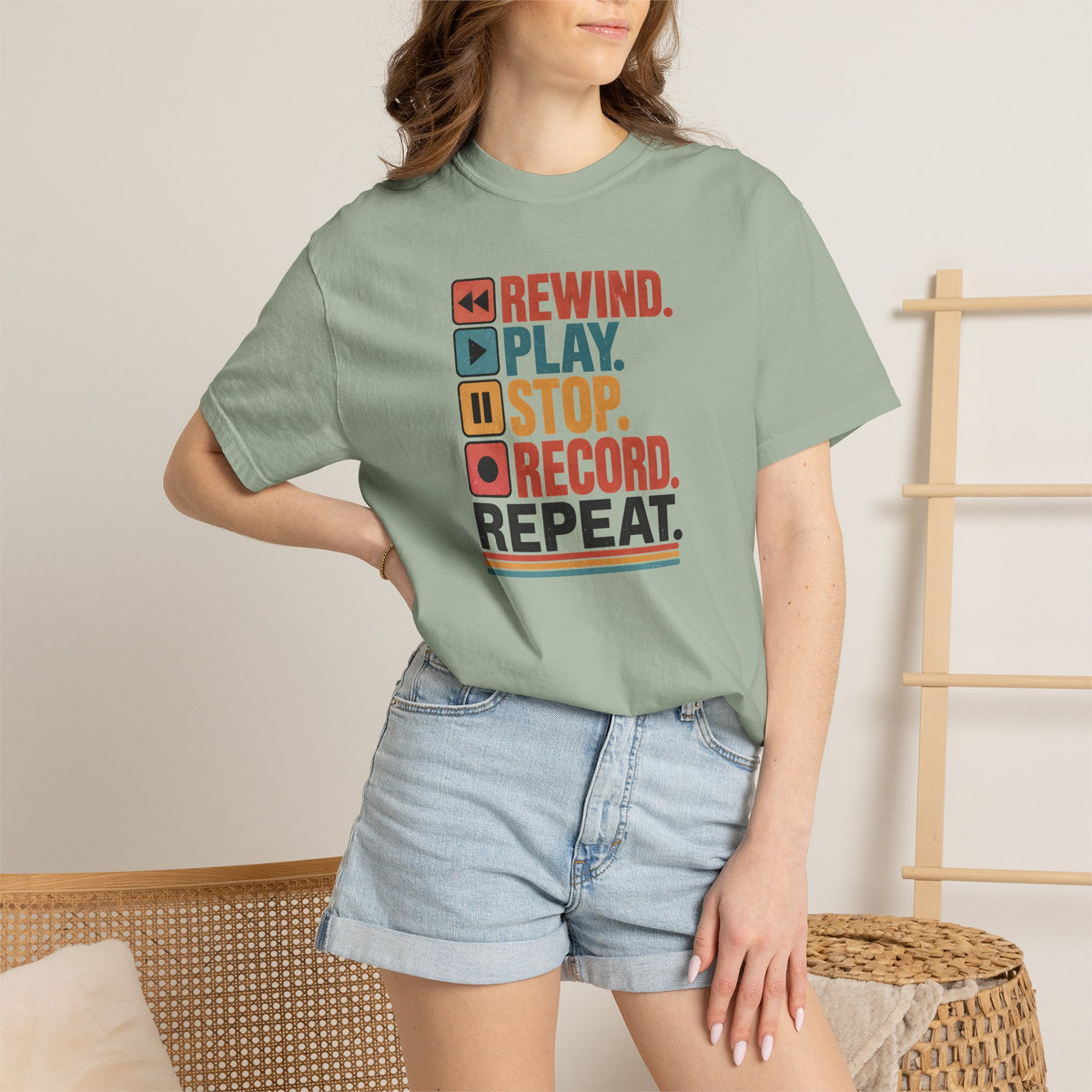 Rewind Play Stop Record Repeat Graphic Retro T-Shirt