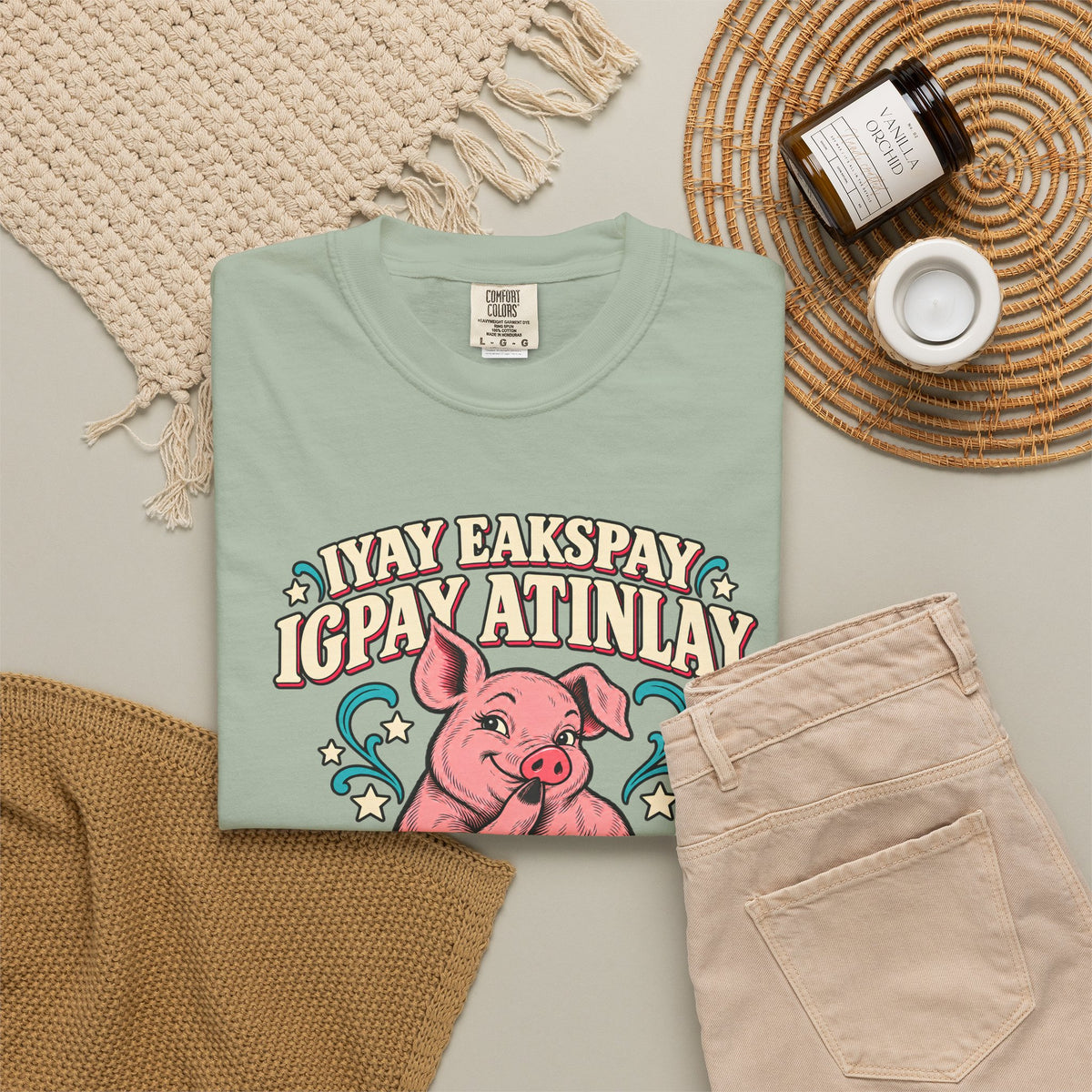 Fluent in Pig Latin Funny Retor 80's Pig Graphic T-Shirt Tee Shirt