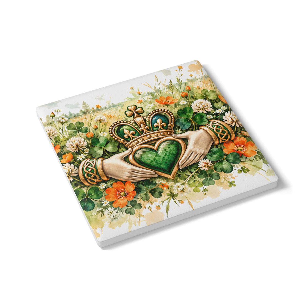 Celtic Claddagh Heart Floral Ceramic Square Coaster