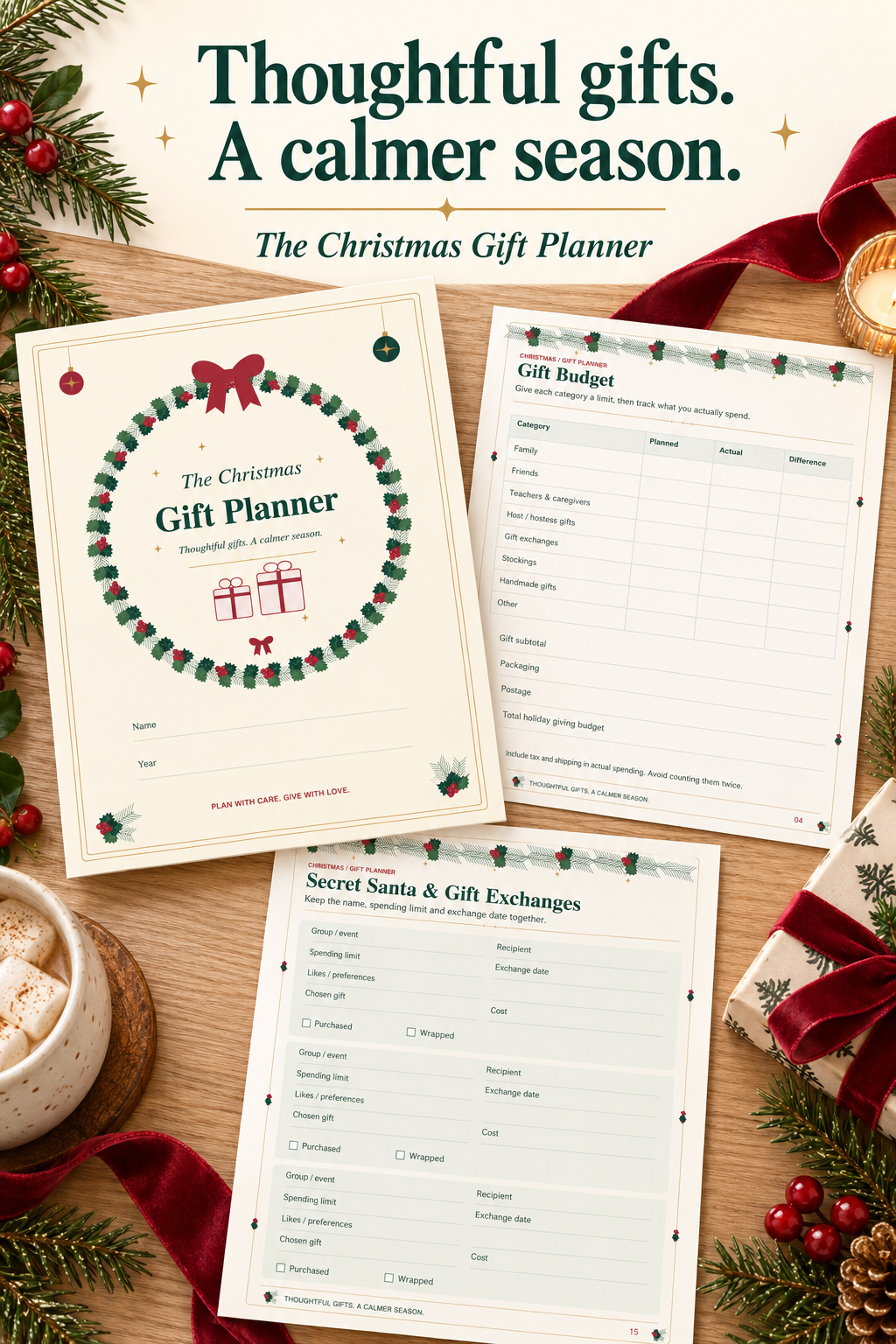 Christmas Gift Planner Printable 20-Page Holiday Gift & Budget Organizer Instant Digital Download